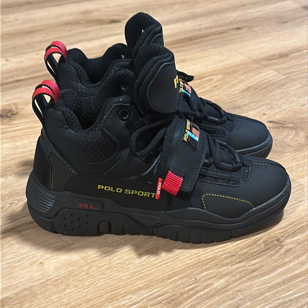 Ralph Lauren Polo Sport Black, Red & Yellow high top sneakers size BOYS US 6